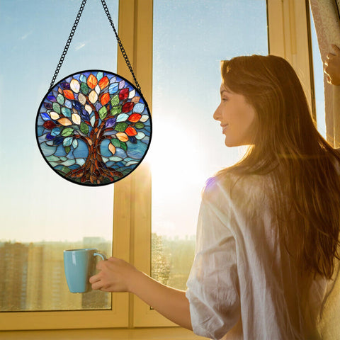 DASTOLL blue suncatcher glass panel brightens room as sunlight passes through.