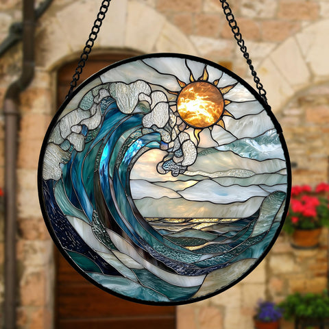 DASTOLL blue-white waves glass ornament adds color to walls and porches