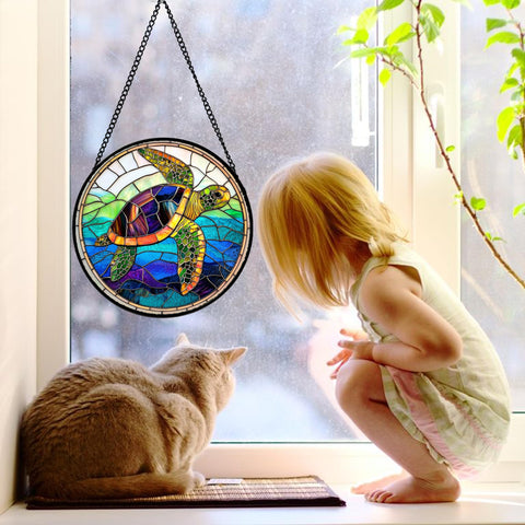 DASTOLL colorful turtle suncatcher reflects sunlight for rainbow patterns