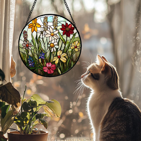 DASTOLL colorful wildflowers suncatcher in sunlight transforms space with vibrant hues.