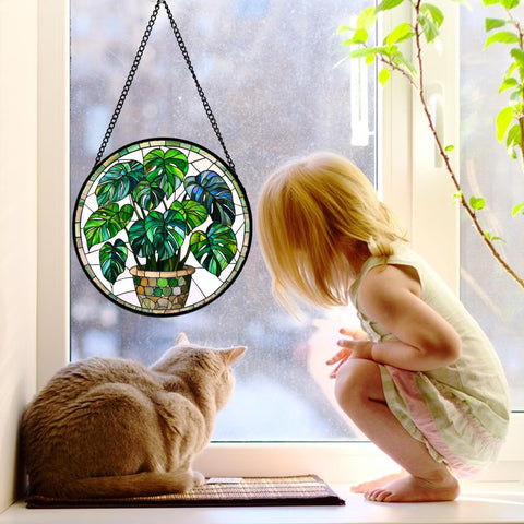 DASTOLL diamond glass panel sun catcher adds vivid color and sparkle to any window.