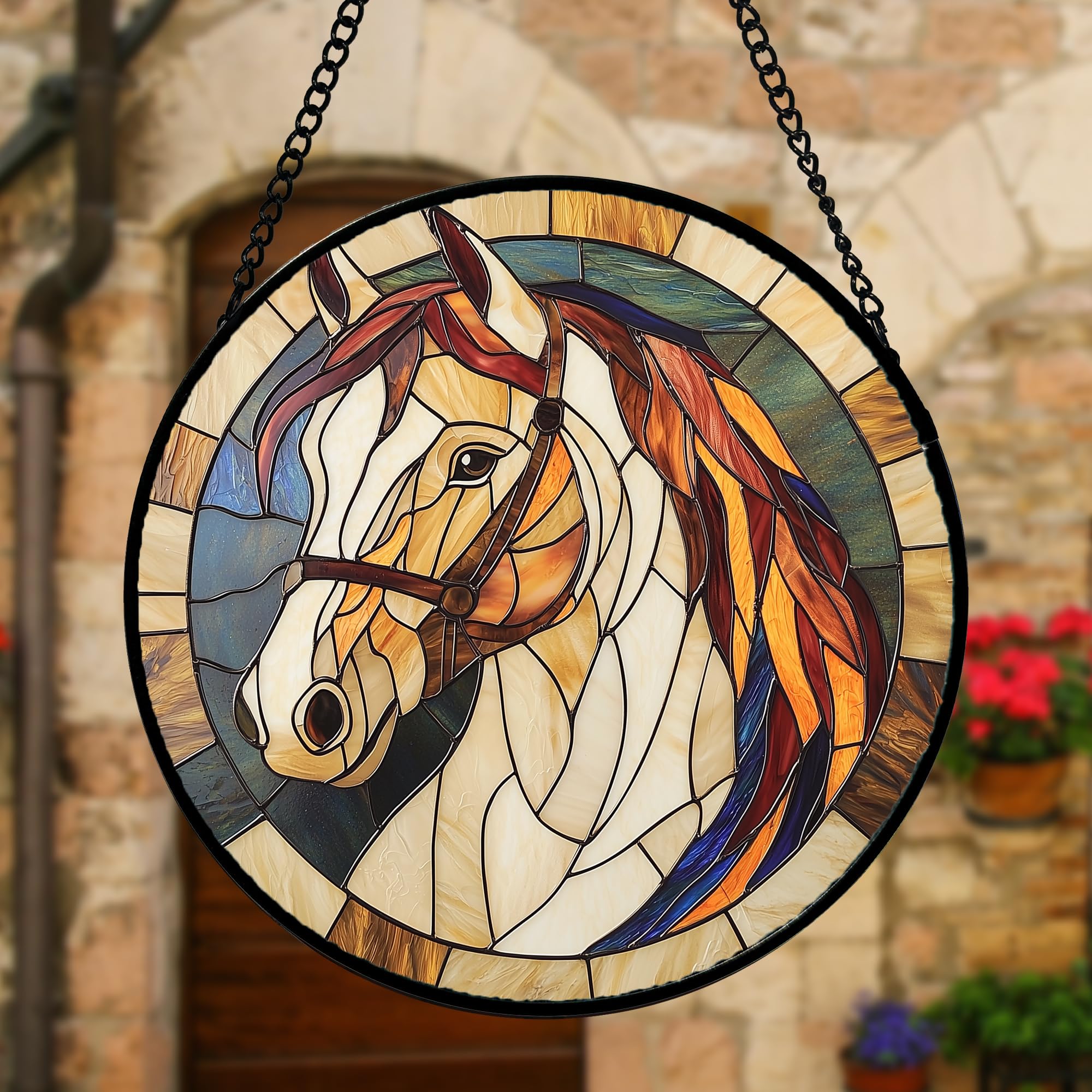 DASTOLL double-sided-stained-glass horse suncatcher offers lively light diffusion