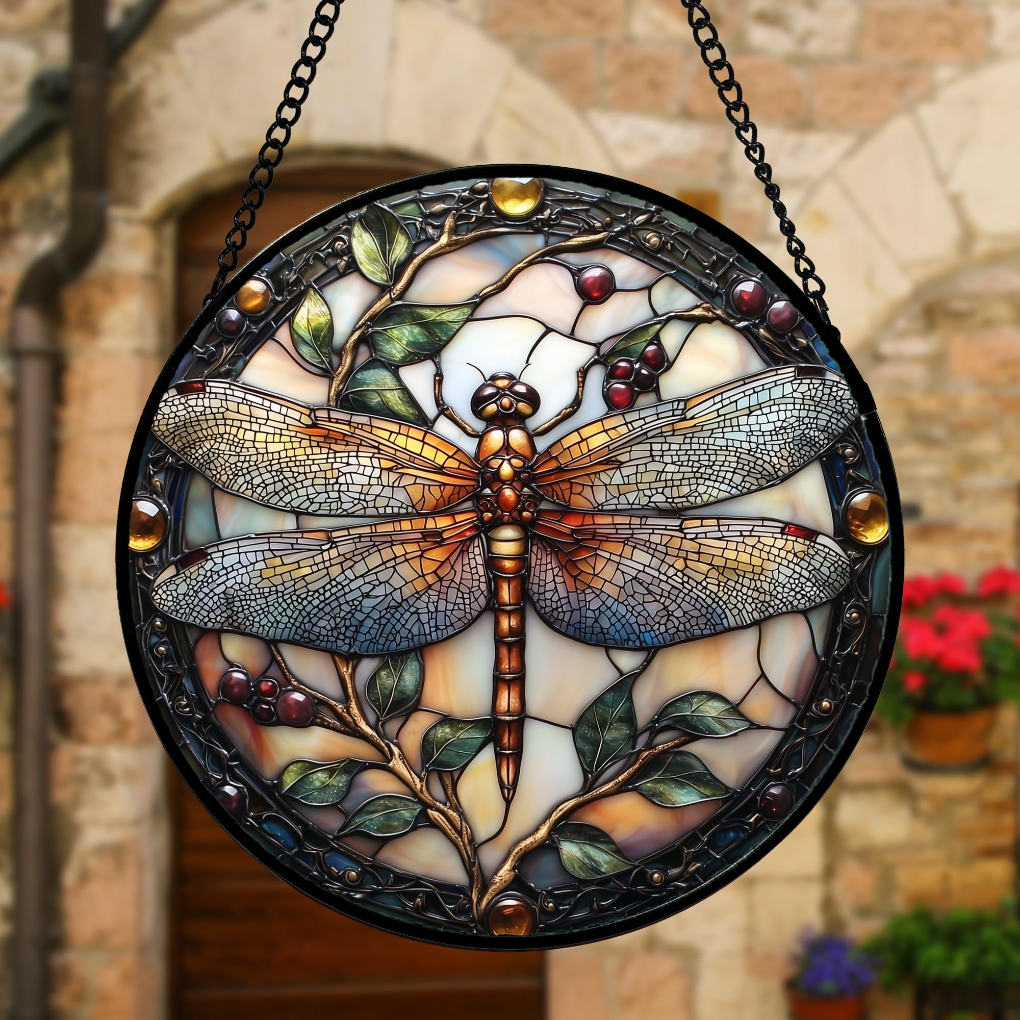 DASTOLL dragonfly suncatcher with metal frame for easy hanging