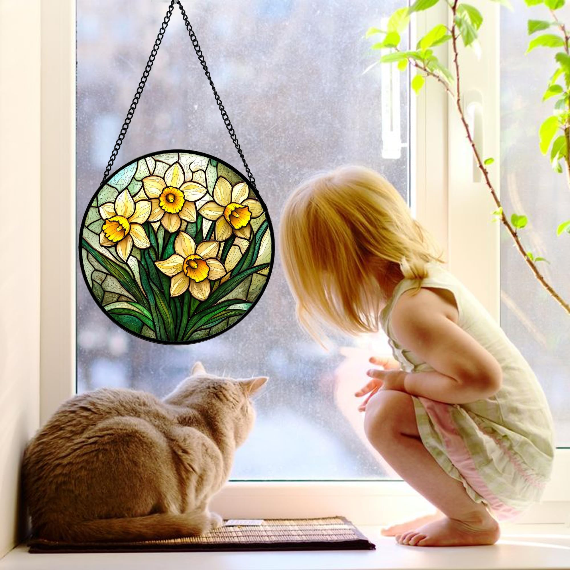 DASTOLL ready-to-hang daffodil suncatcher with included chain.