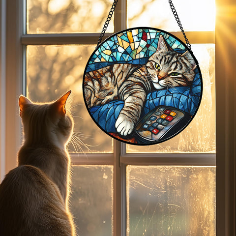 DASTOLL gray cat suncatcher 6-3 inch focus on window installation.