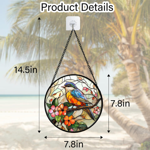 DASTOLL home decor stained-glass panel with blue bird enhances wall or window displays.