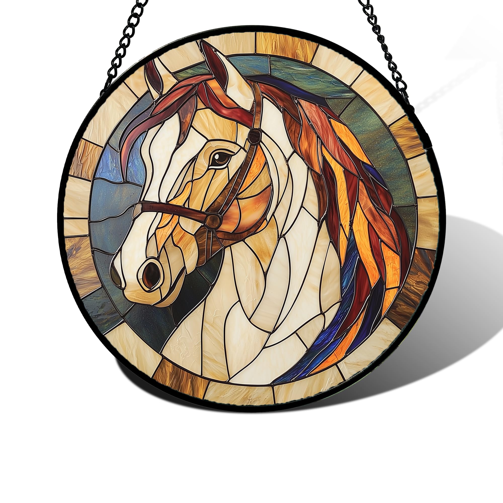 DASTOLL horse stained-glass suncatcher in sunny window adds vibrant color