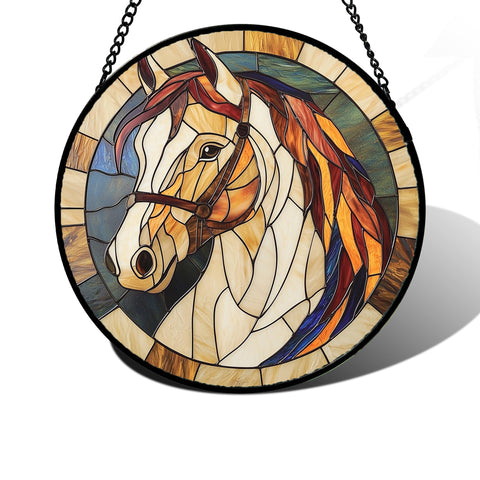 DASTOLL horse stained-glass suncatcher in sunny window adds vibrant color