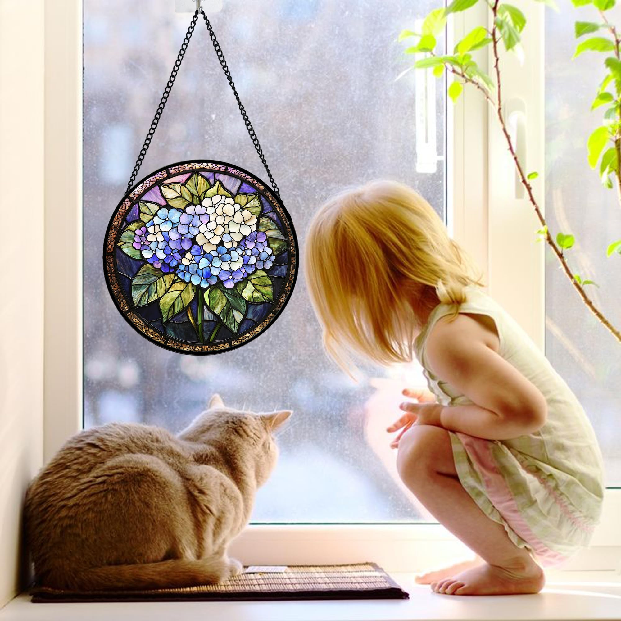 DASTOLL hydrangea sun catcher adds color to window and doorway
