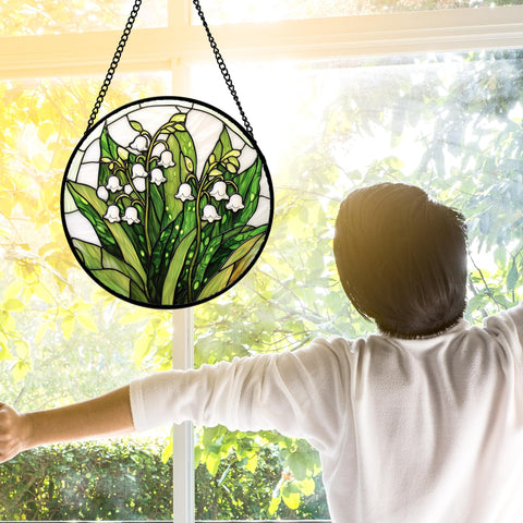 DASTOLL Lily Valley stained glass panel adds color to doors and porches in sun