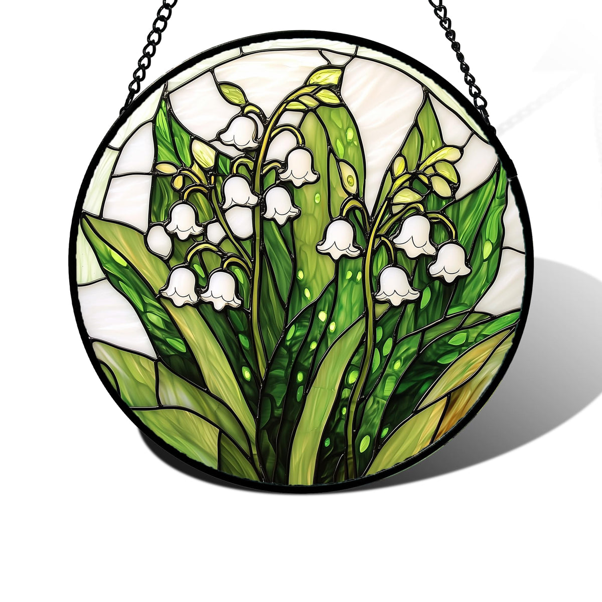 DASTOLL Lily Valley stained glass window hanging catching sunlight with vibrant colors