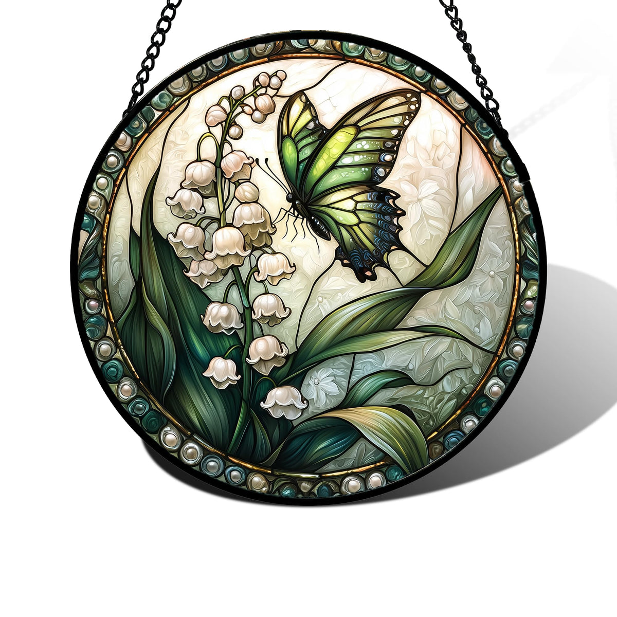 DASTOLL Lily Valley stained glass suncatcher on a sunny window adds color and warmth.
