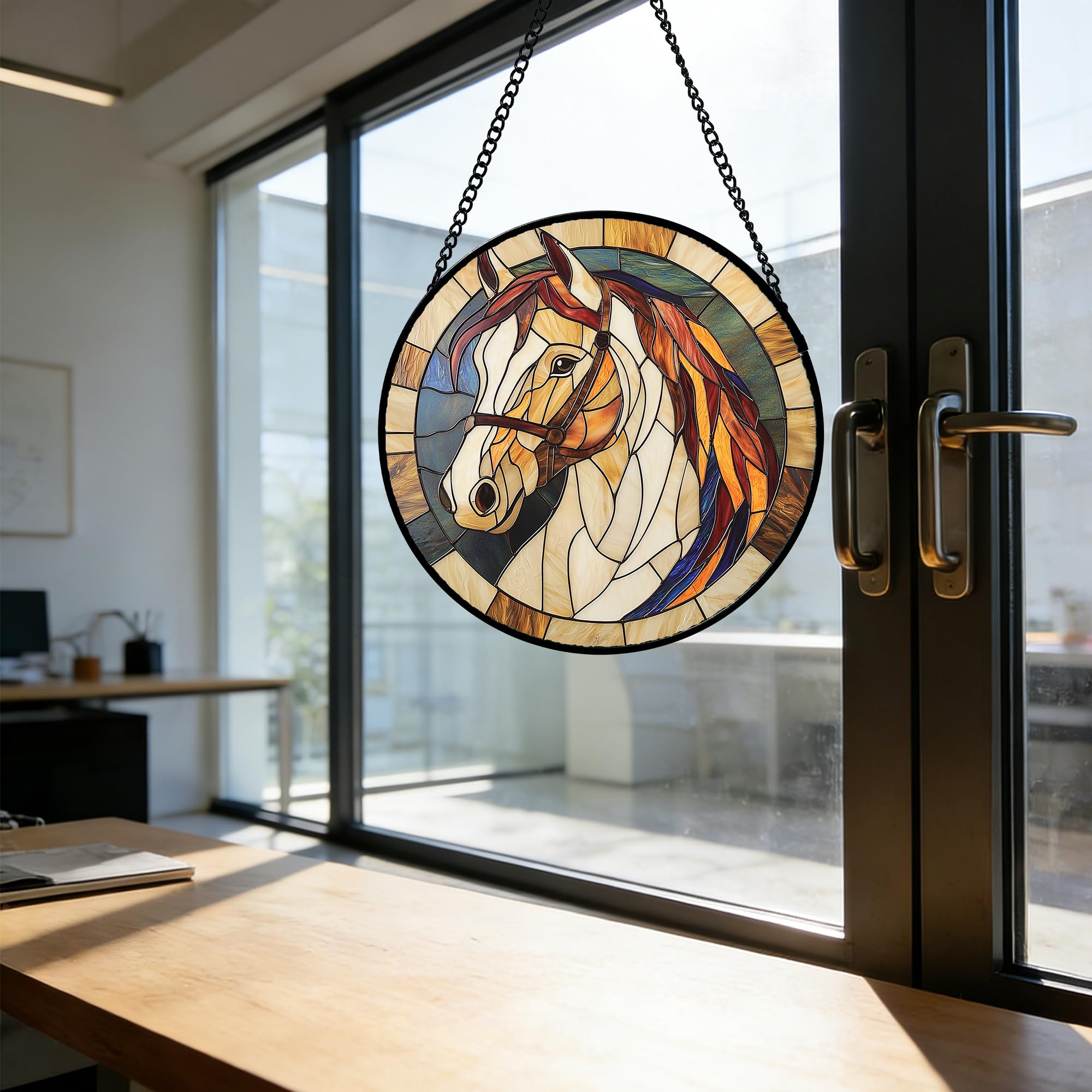 DASTOLL metal-chain-hanging-horse-suncatcher ready to hang for display