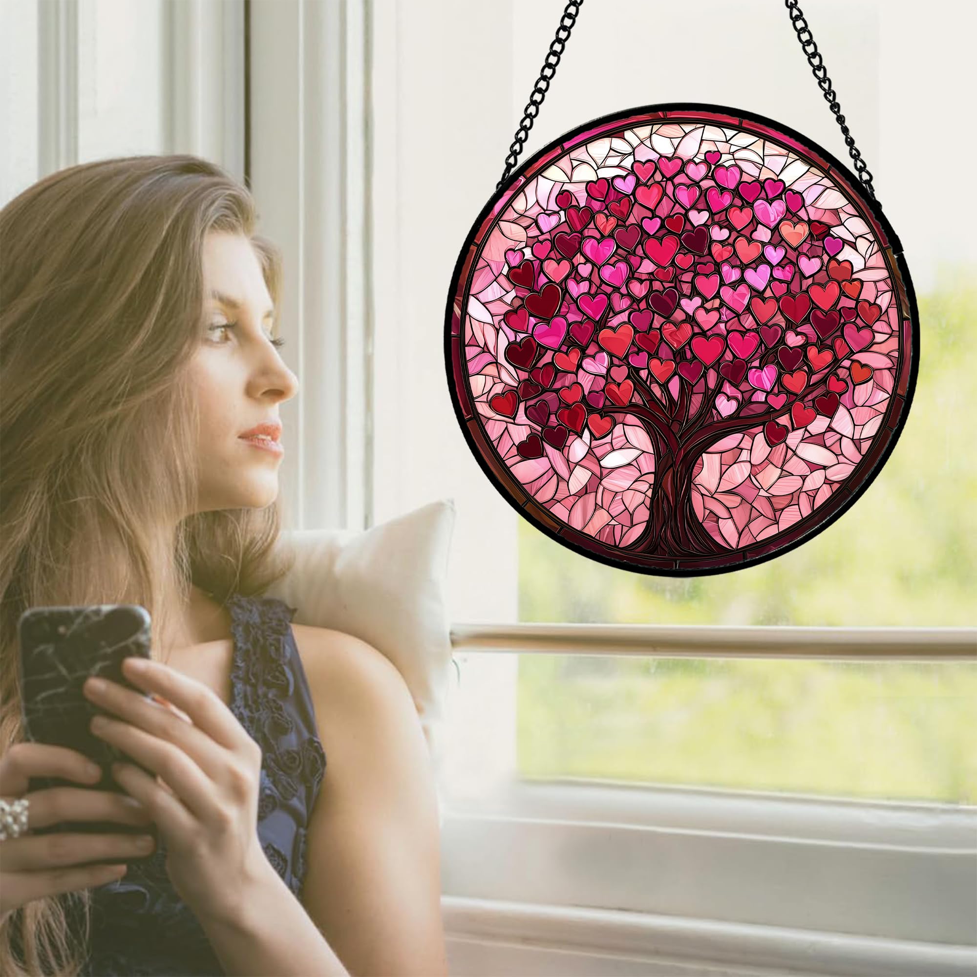 DASTOLL pink love tree suncatcher on doors and windows displays color