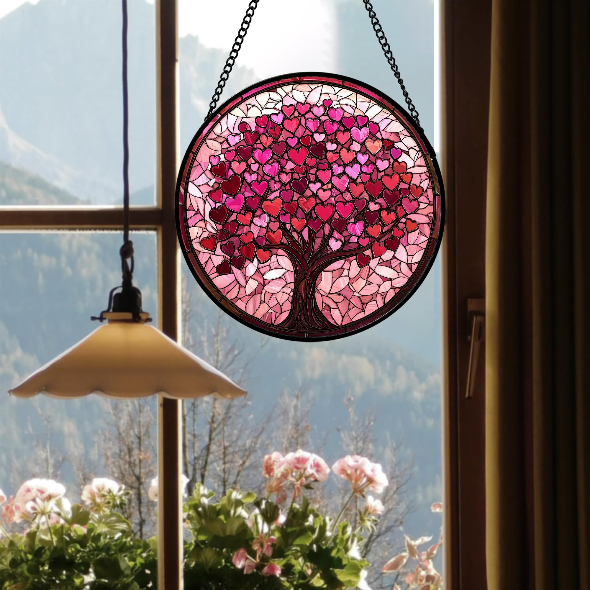DASTOLL pink stained glass art suncatcher for interior decor