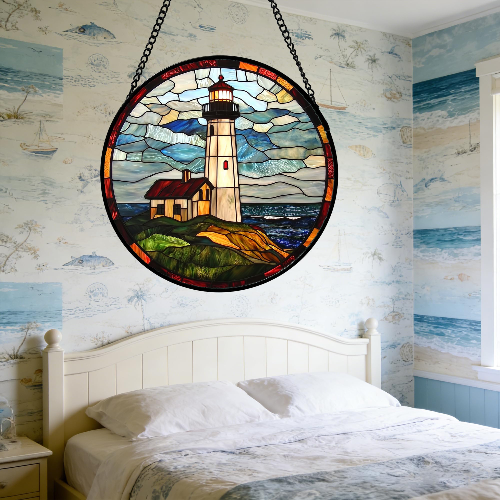 DASTOLL Ocean-toned suncatcher brightens windows, doors, and walls with light.