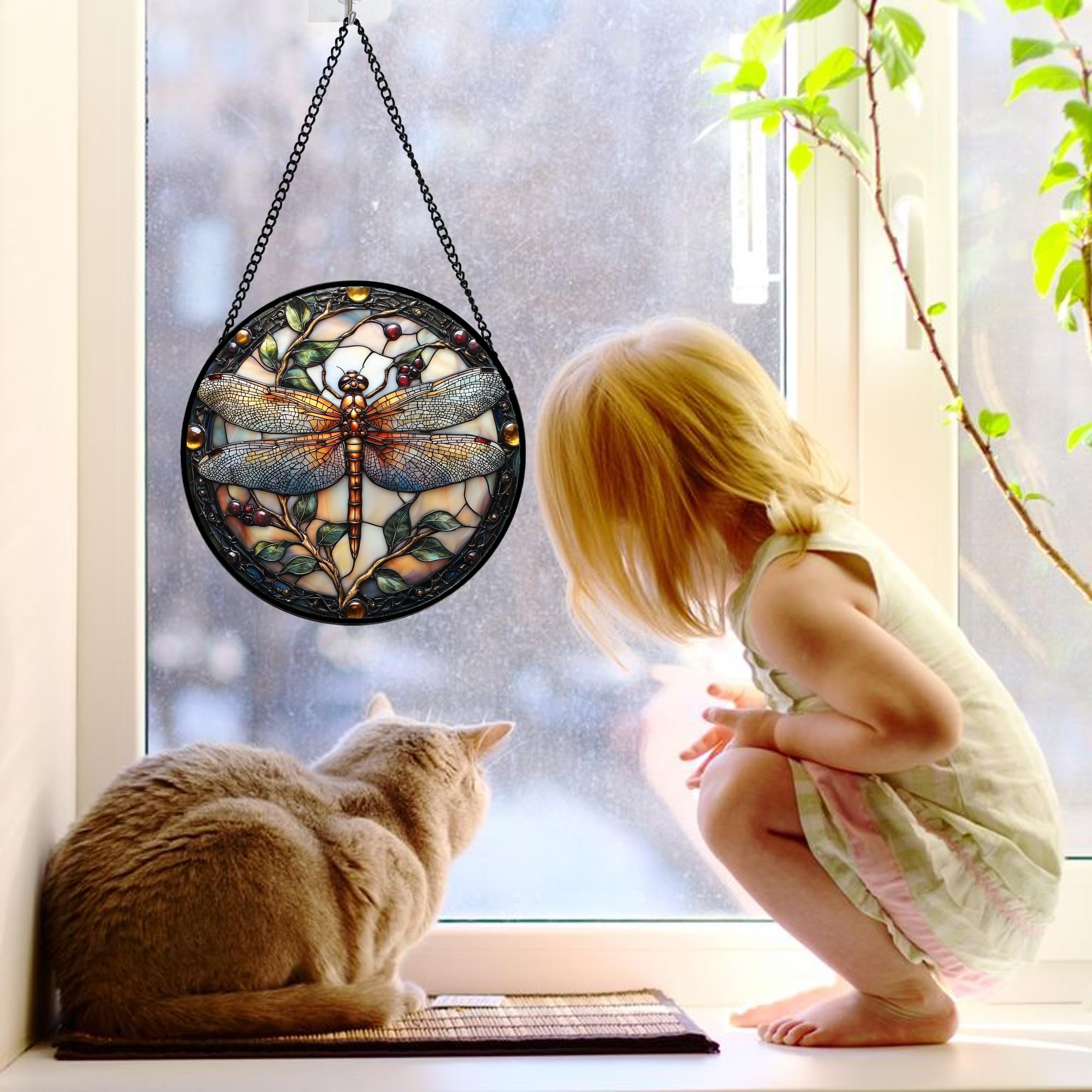 DASTOLL ready-to-hang suncatcher with metal chain adds color to any window