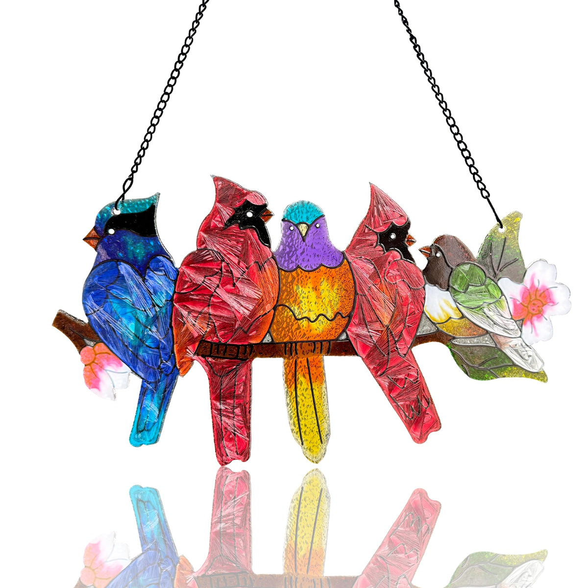 DASTOLL stained glass birds on a branch illuminate windows with colorful charm.