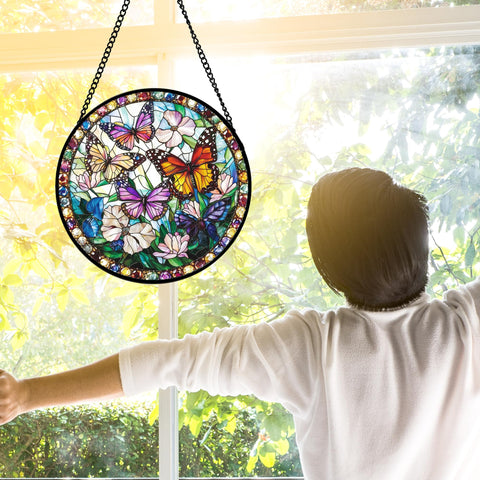 DASTOLL butterfly suncatcher hanging on door adds color to entryways