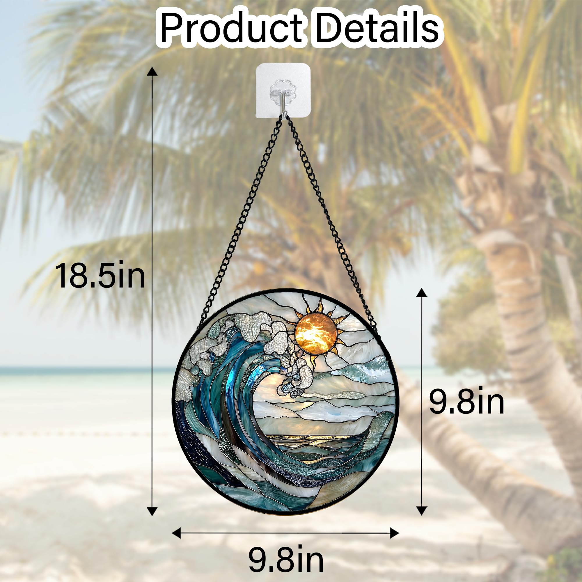 DASTOLL stained glass panel adds color to windows and walls with blue white waves