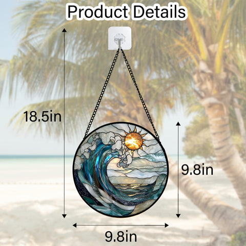 DASTOLL stained glass panel adds color to windows and walls with blue white waves