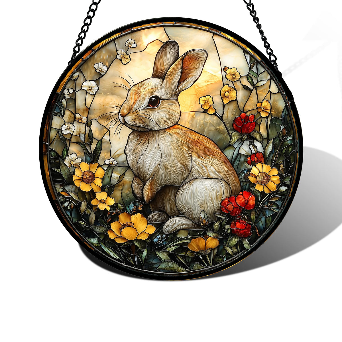 DASTOLL stained-glass rabbit-flowers suncatcher brightens windows with vibrant color in natural light
