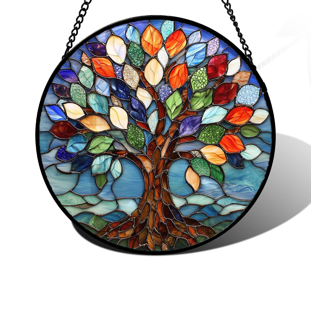 DASTOLL Tree of Life stained glass sun catcher sparkling in sunlight, brightening windows