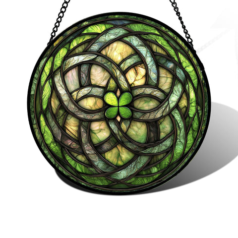 DASTOLL stained glass window hanging with abstract green clover brightens windows with colorful light