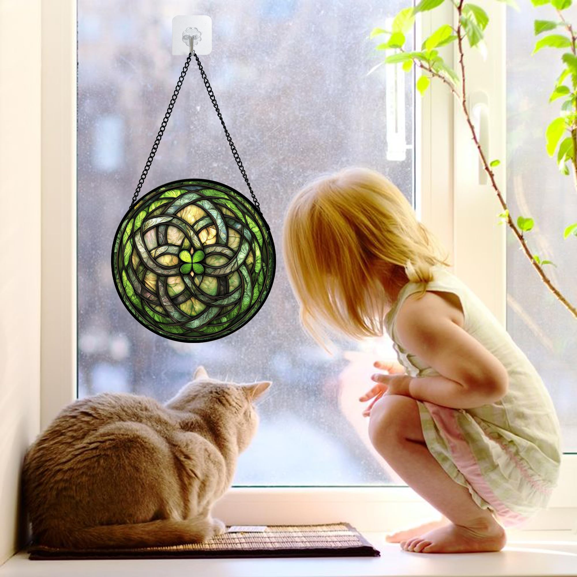 DASTOLL abstract green clover sun catcher brightens doors with cheerful light
