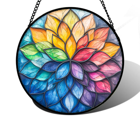 DASTOLL stained glass window hanging with colorful flower petals brightens sunny windows