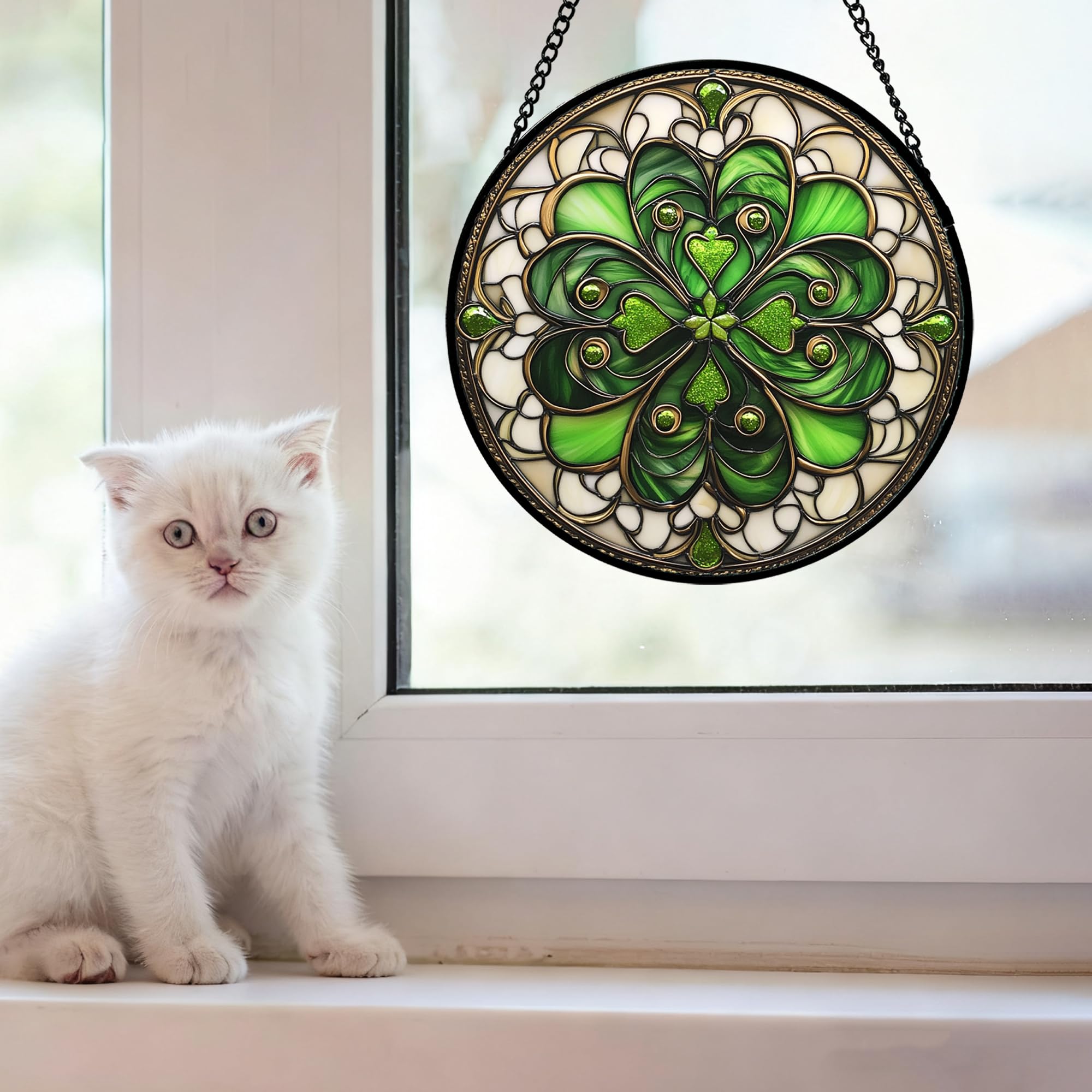 DASTOLL stained glass window hanging features two-sided light for vibrant decor.