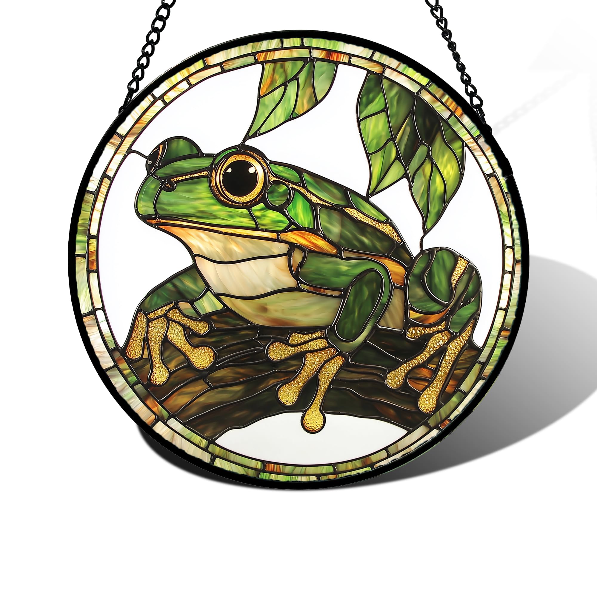 DASTOLL frog-green leaf stained glass sun catcher brightens windows with cheerful color