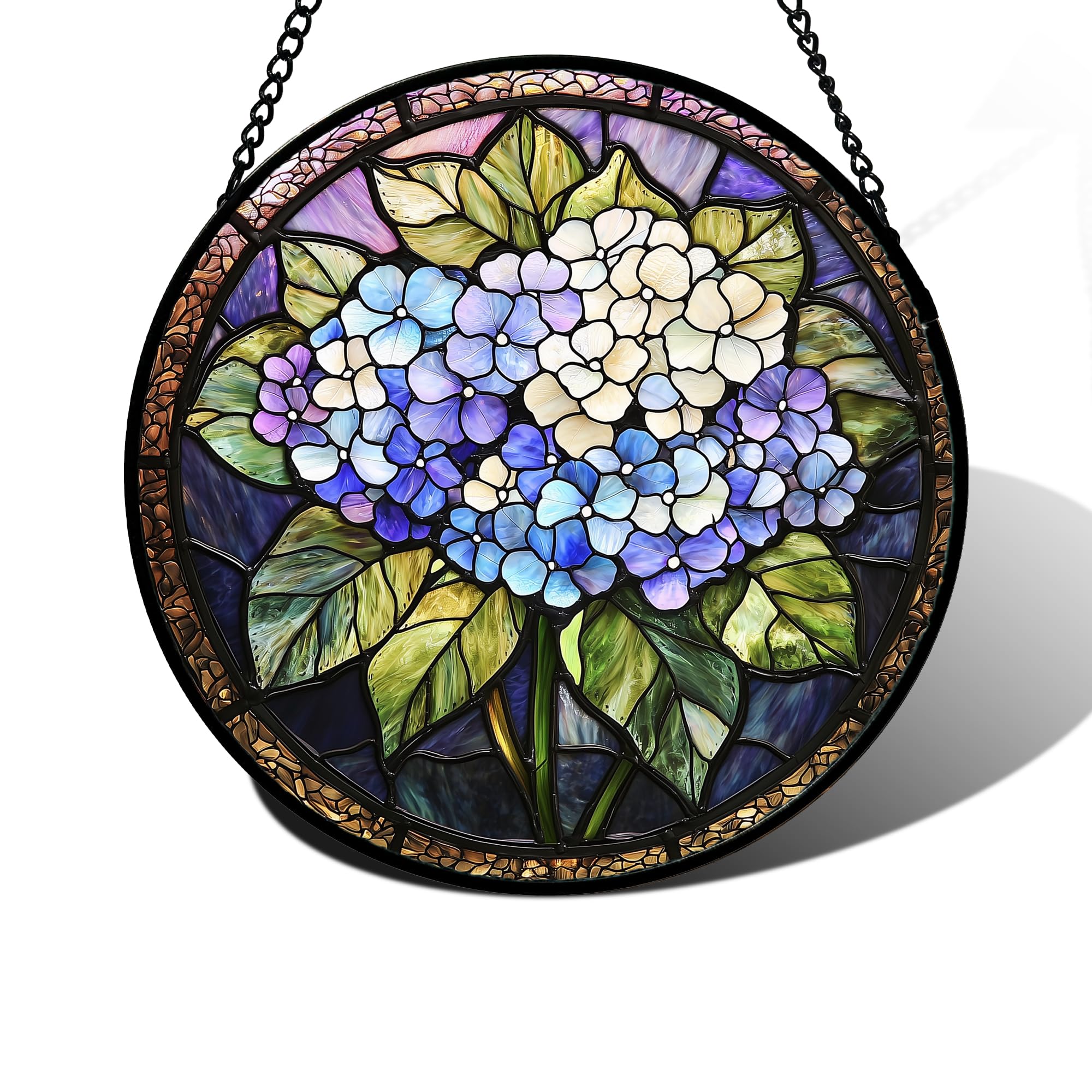 DASTOLL stained glass hydrangea sun catcher brightening a window with color