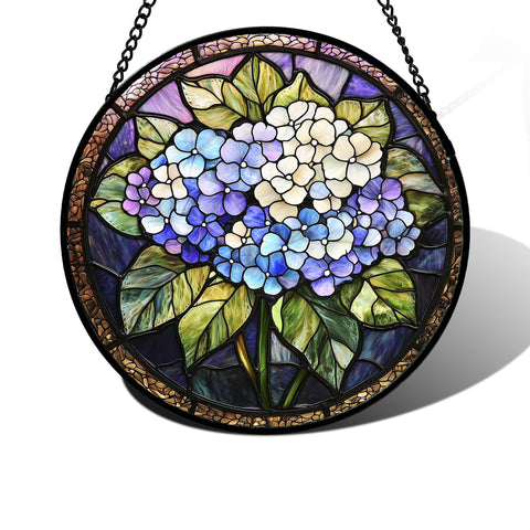 DASTOLL stained glass hydrangea sun catcher brightening a window with color