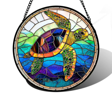 DASTOLL stained glass turtle ocean suncatcher brightens windows with vibrant colors
