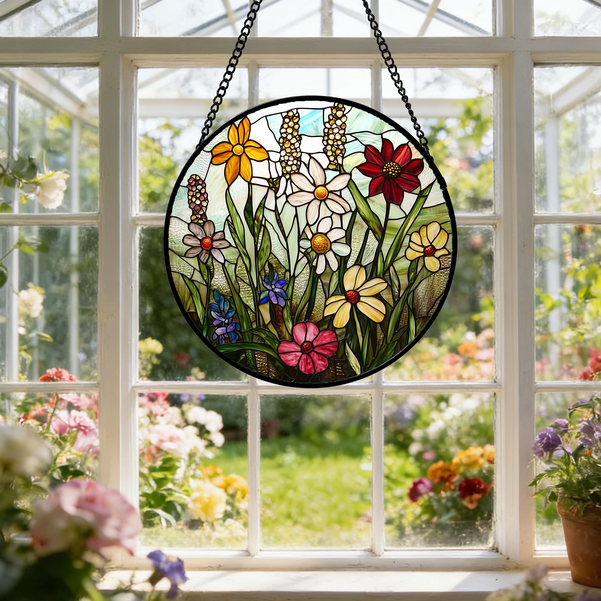 DASTOLL stained glass window hanging white green design brings calm, natural vibes.