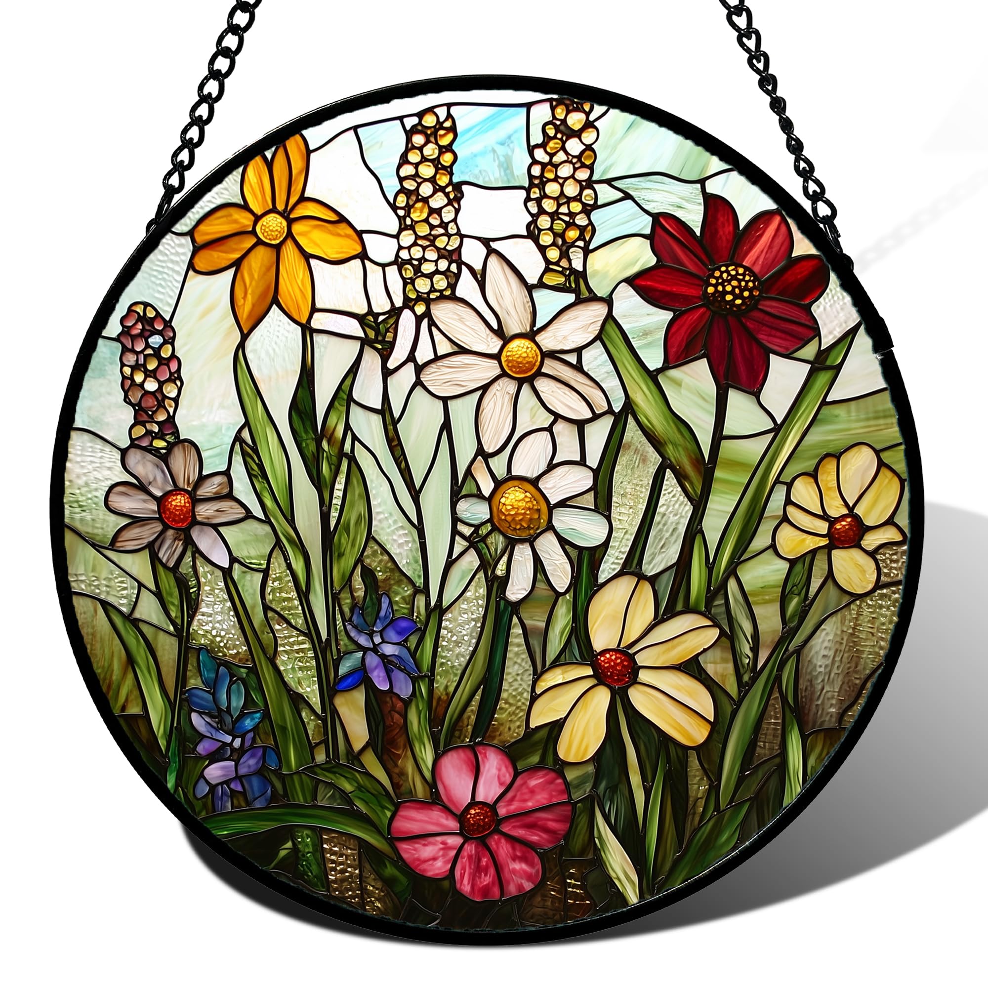 DASTOLL stained glass window hanging wildflowers enhances natural light with vibrant color.