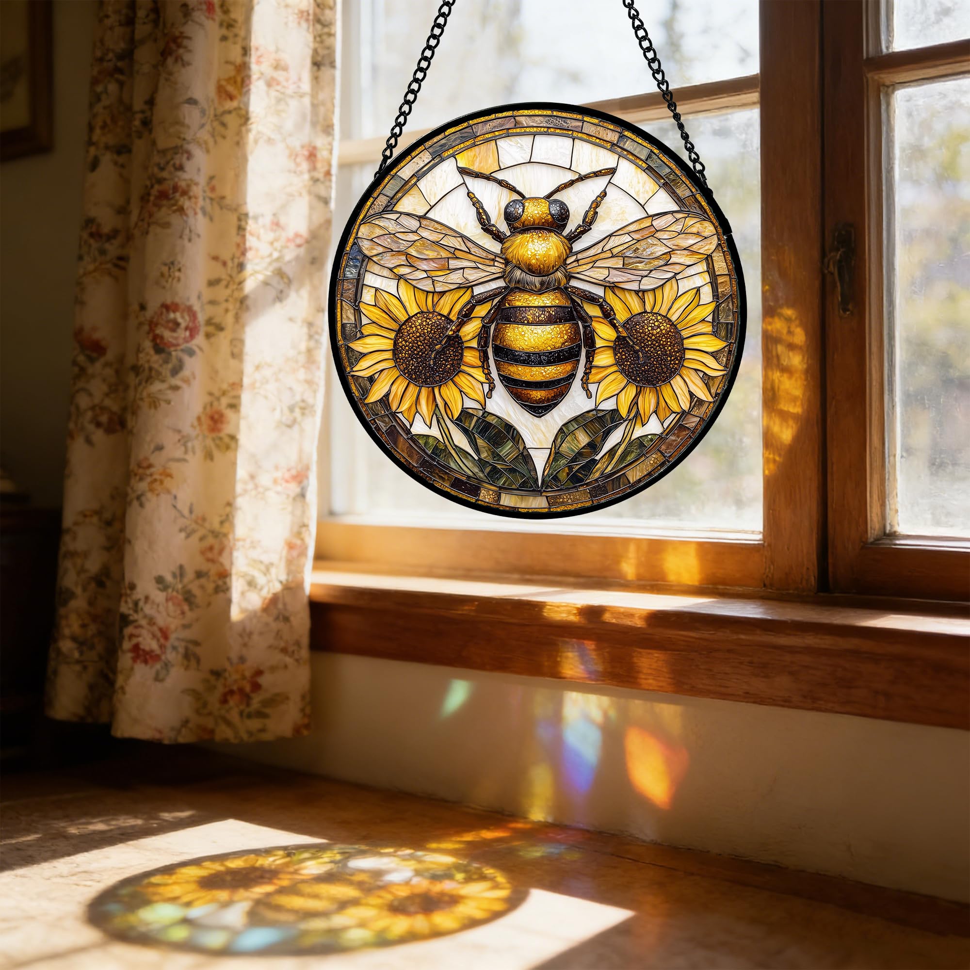 DASTOLL stained-glass panel adds vibrant decor to any window.