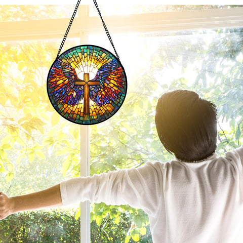 DASTOLL suncatcher hangs easily with included metal chain on windows.