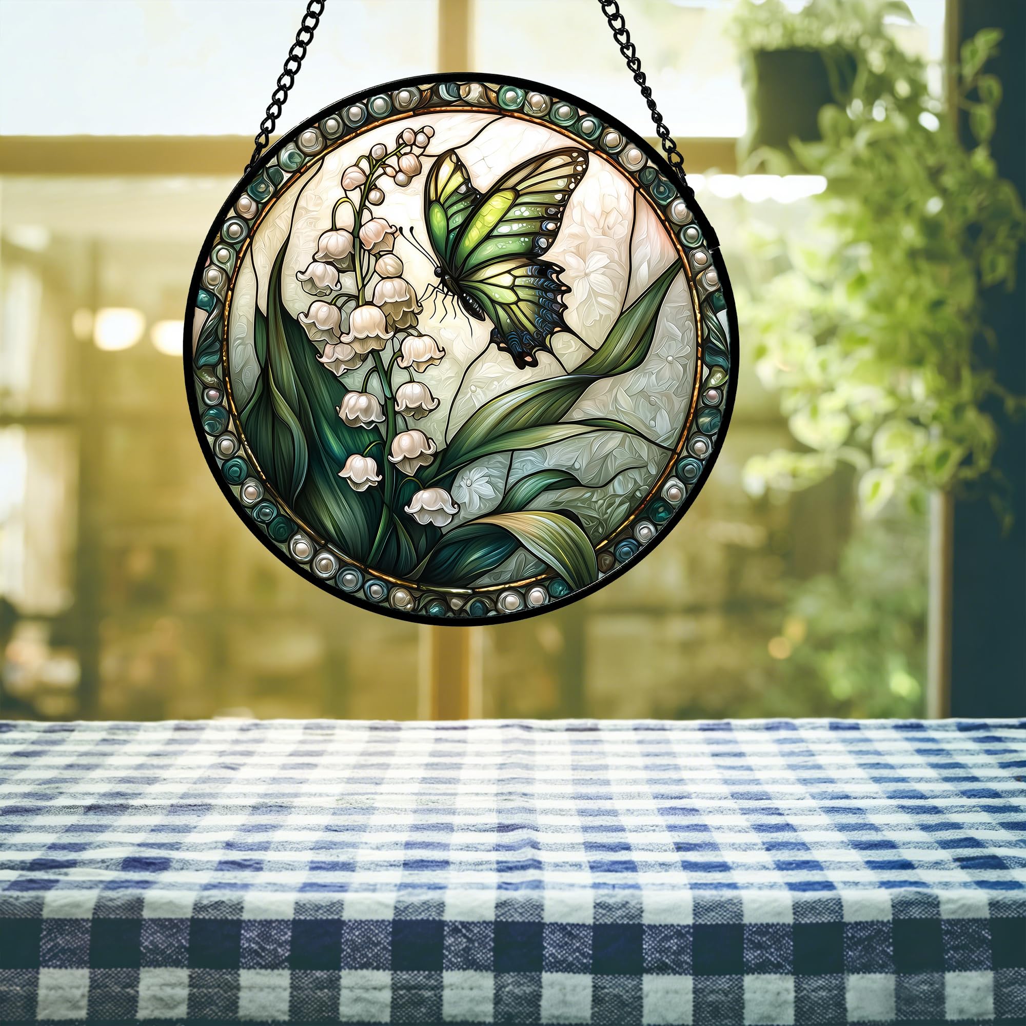 DASTOLL suncatcher with included metal chain ready for easy hanging.
