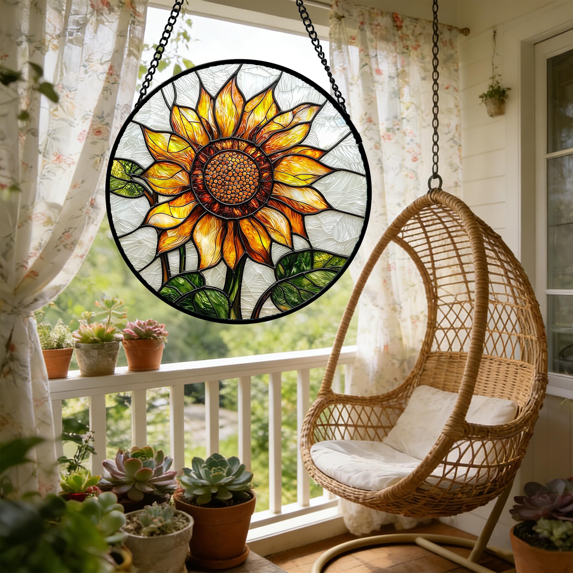 DASTOLL sunflower suncatcher hanging chain enables quick, secure setup.