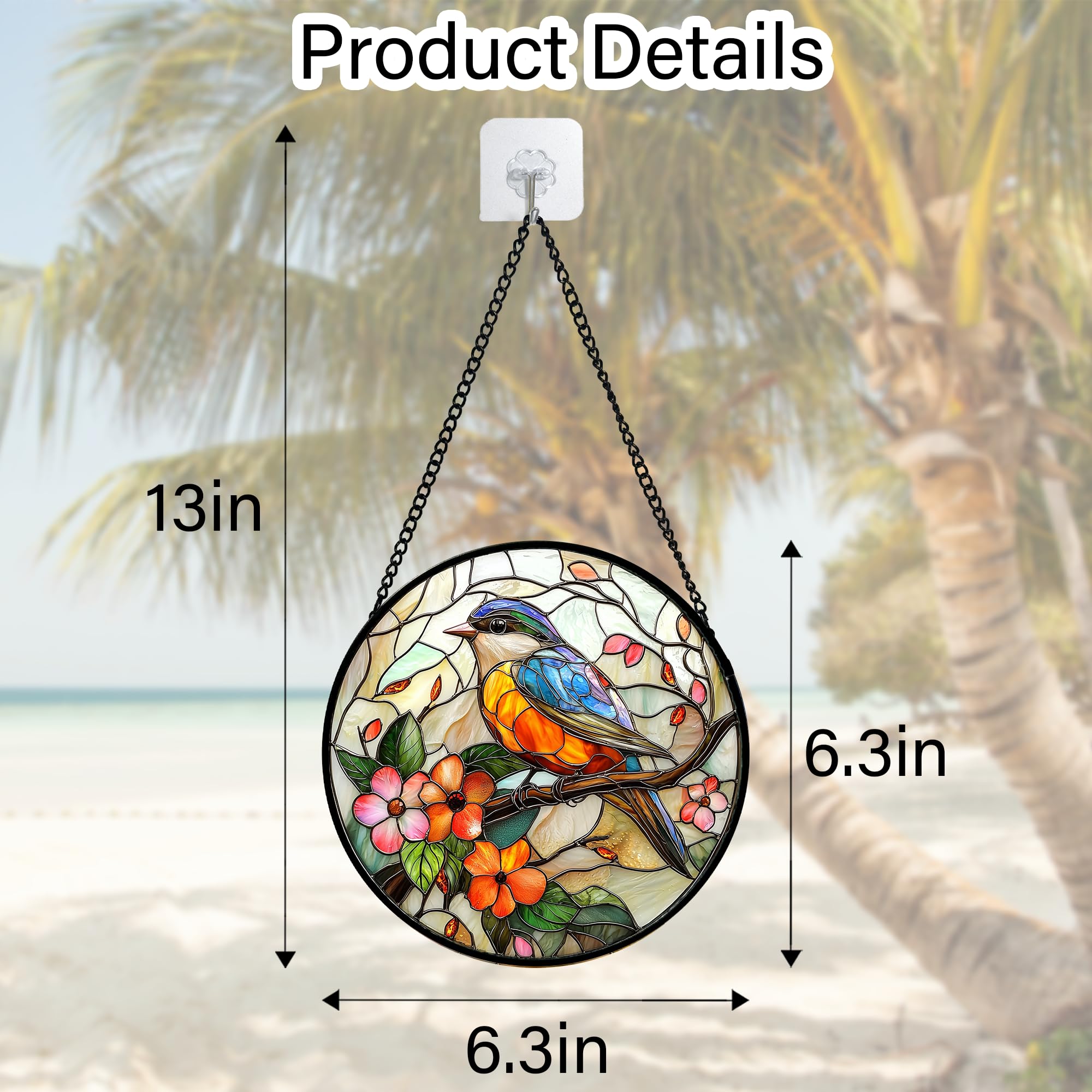 DASTOLL window decor suncatcher highlights blue bird and pink flower