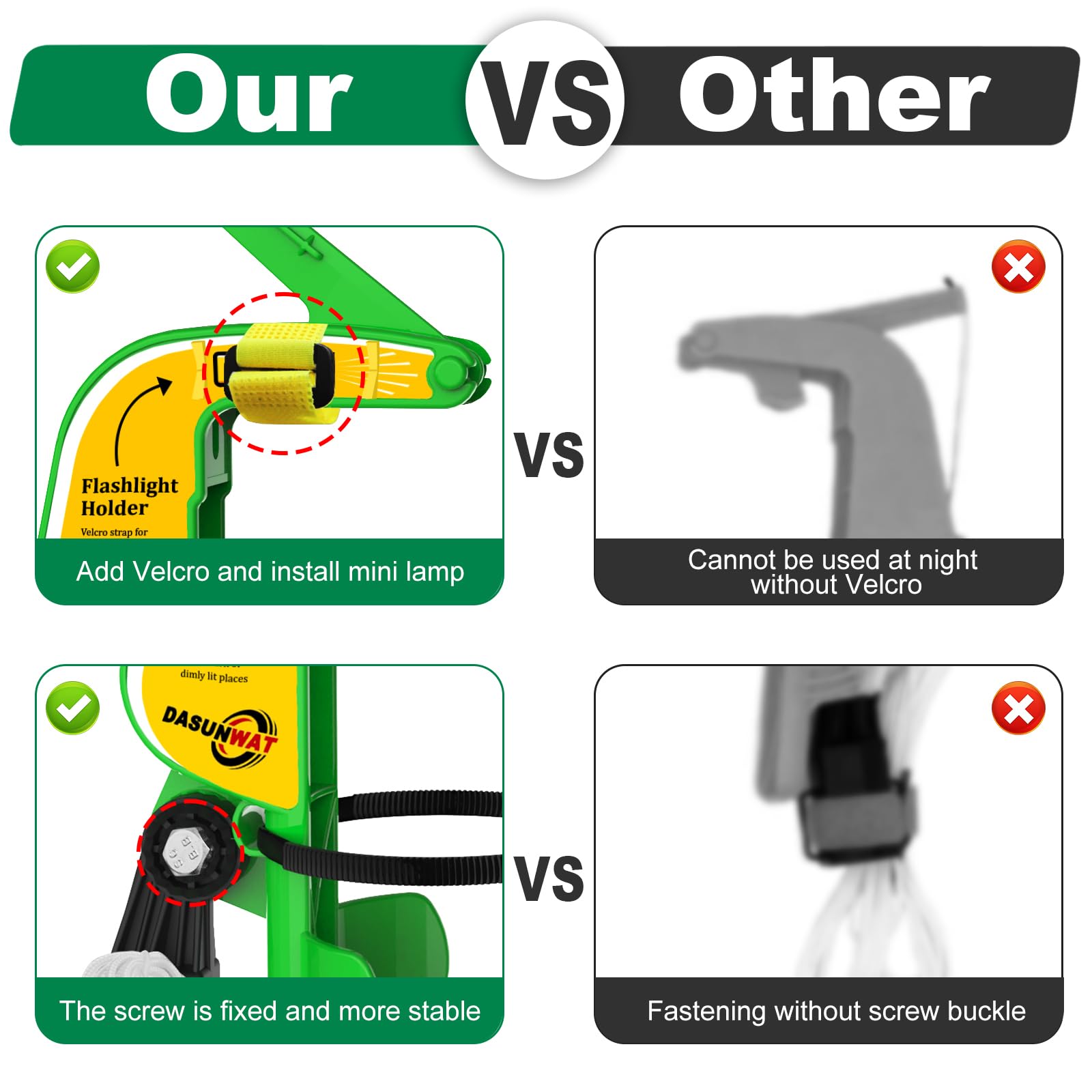 Dasunwat front fixing strap enables night time spraying.