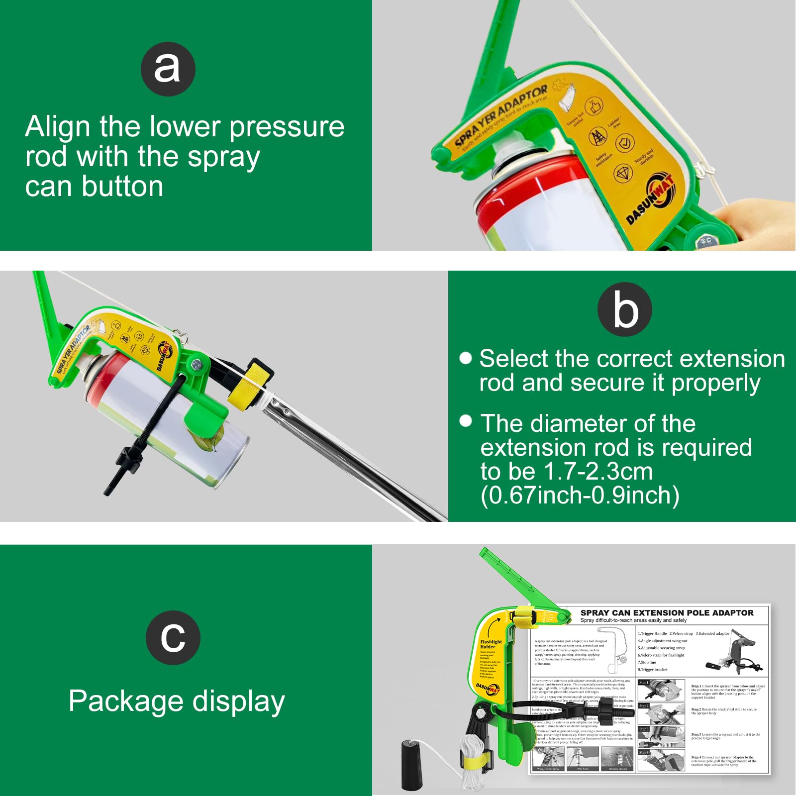 Dasunwat multi purpose tool for cleaning, painting, and pruning.