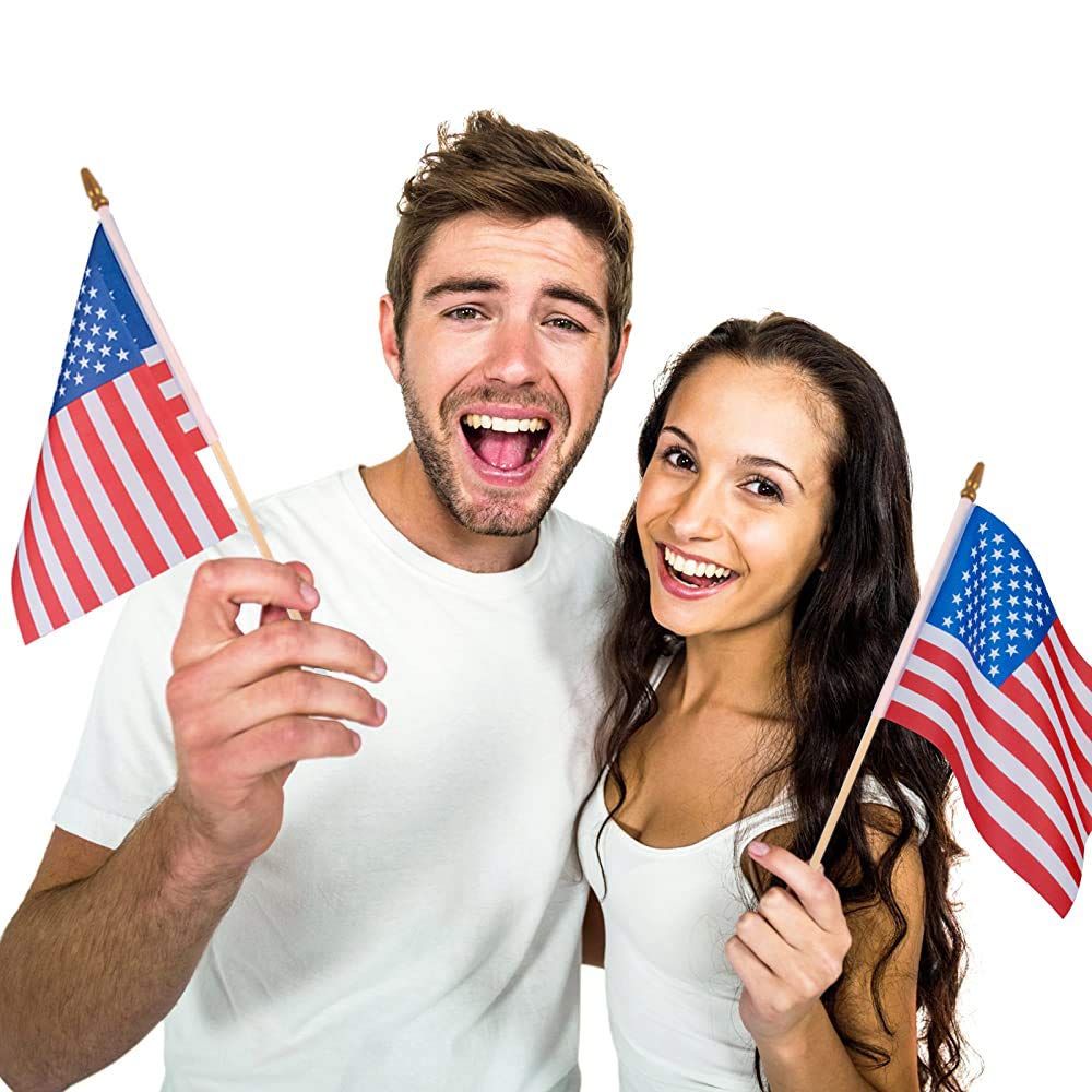 Datconect twelve pack of American flags on sticks for table centerpieces and parades