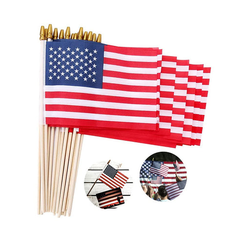 Datconect small American flags on stick with wooden staff for elegant indoor patriotic displays
