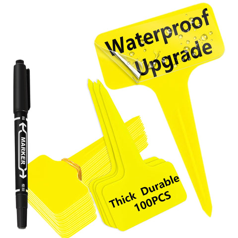 DaTpuik yellow plastic plant labels for labeling seeds and seedlings, weatherproof.