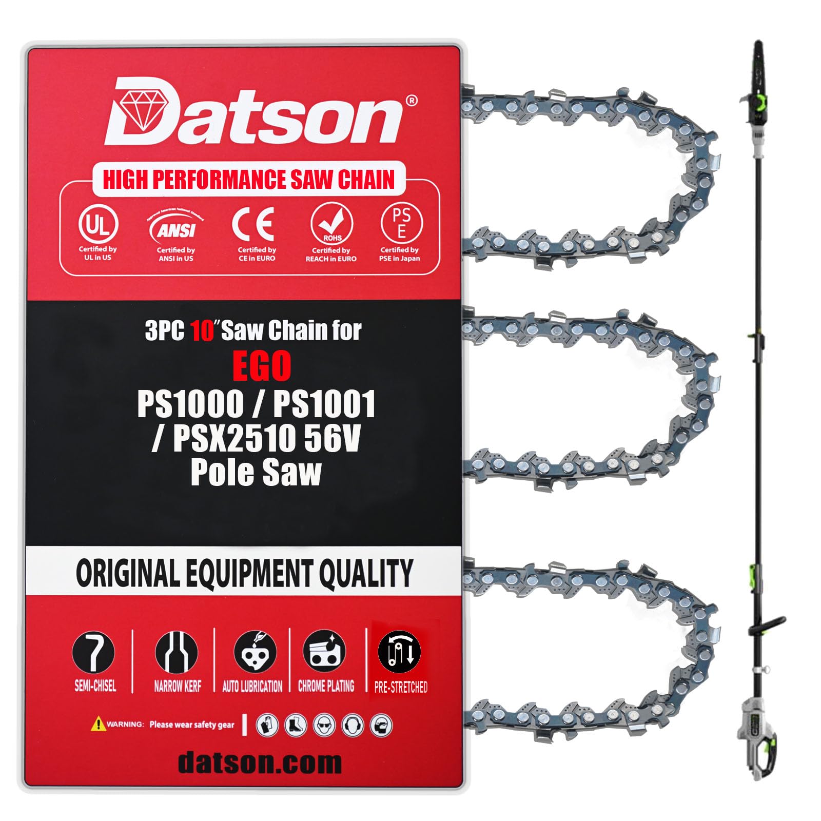 DatsenAAA 10-inch pole saw chain for EGO PS1000, smooth cutting and reliable performance.