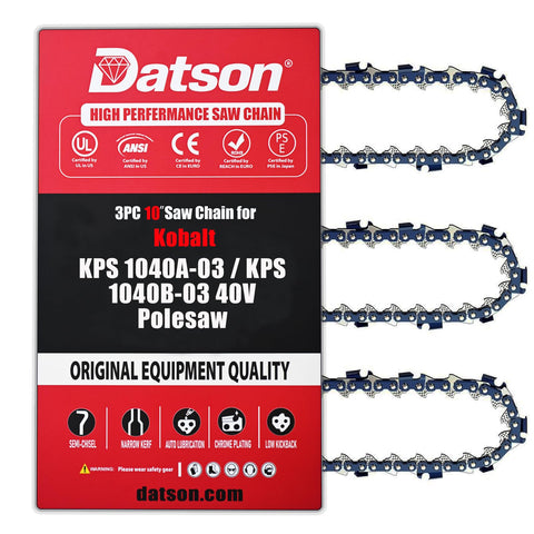DatsenAAA 3PC 10-inch pole saw chain for Kobalt KPS 1040A-03, ready for immediate use.