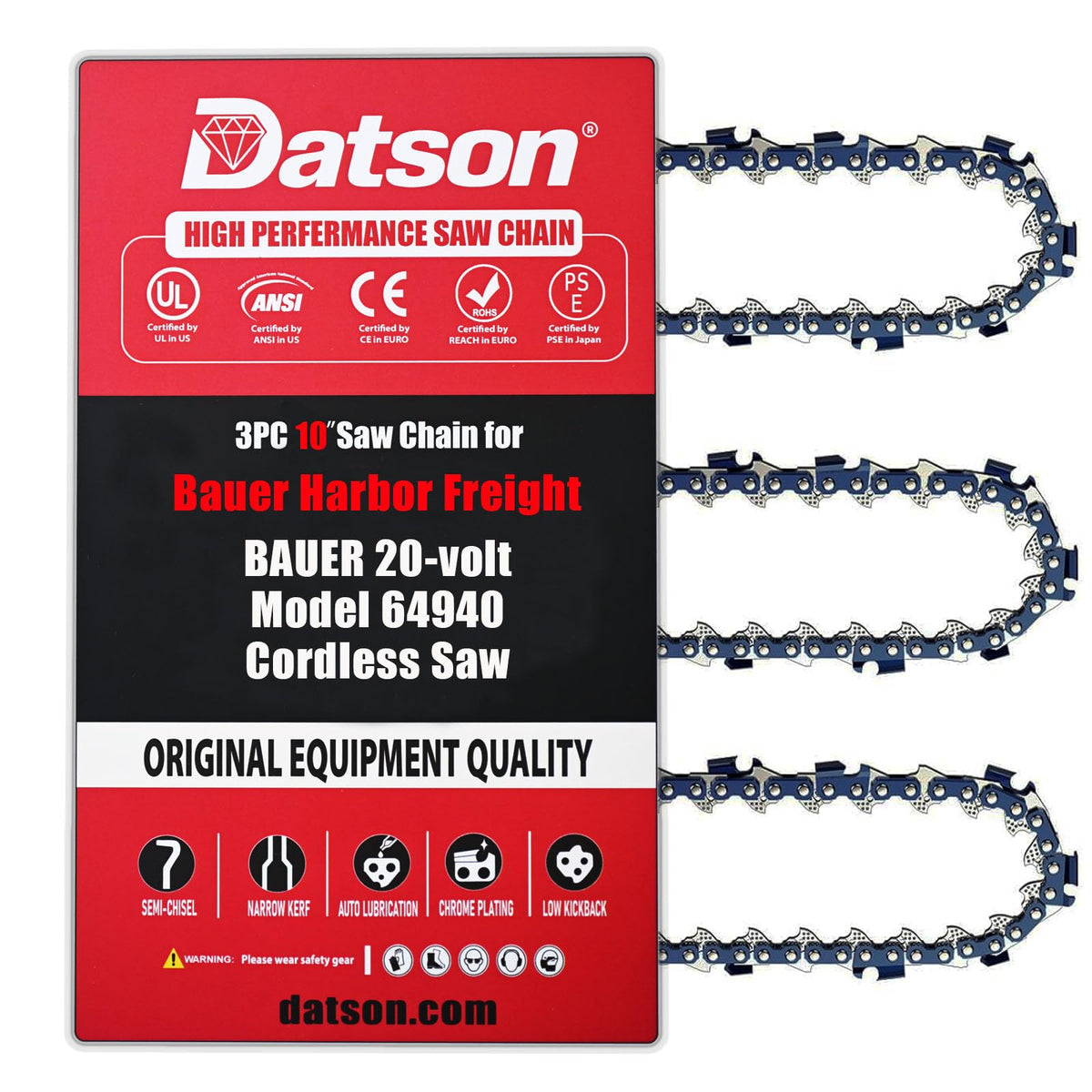 DatsenAAA 3pc replacement 10in saw chain ready for quick installation and consistent cuts.